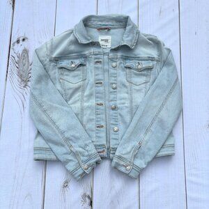 Stretch Jean Denim Jacket Light Wash Distressed Pockets Kensie Large 90s Y2K